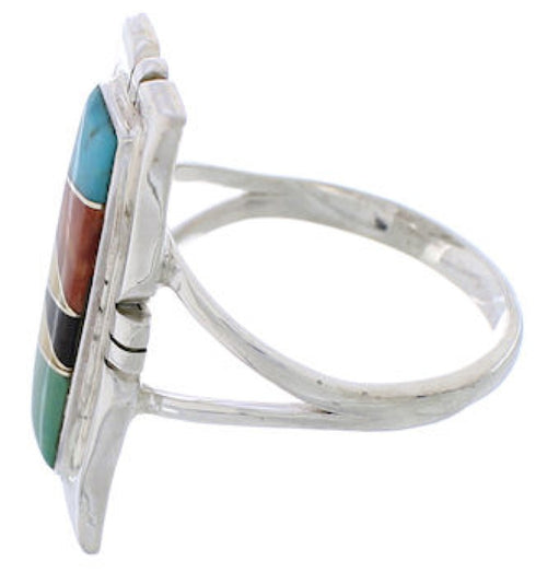 Multicolor Inlay Southwest Silver Ring Size 5-1/2 WX41337
